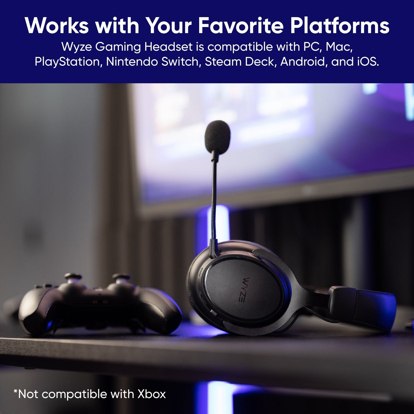 Wyze WWGH1 Wireless Gaming Headset: Lag-Free, Plush Comfort, Dual Mics, Extended Play